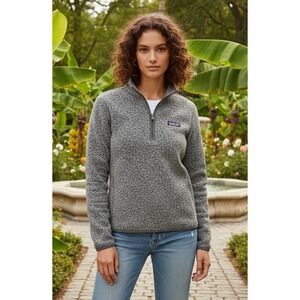 Patagonia Women's Woolyester Fleece Sweater Size‎ M Gray 1/4 Zip Outdoor Logo